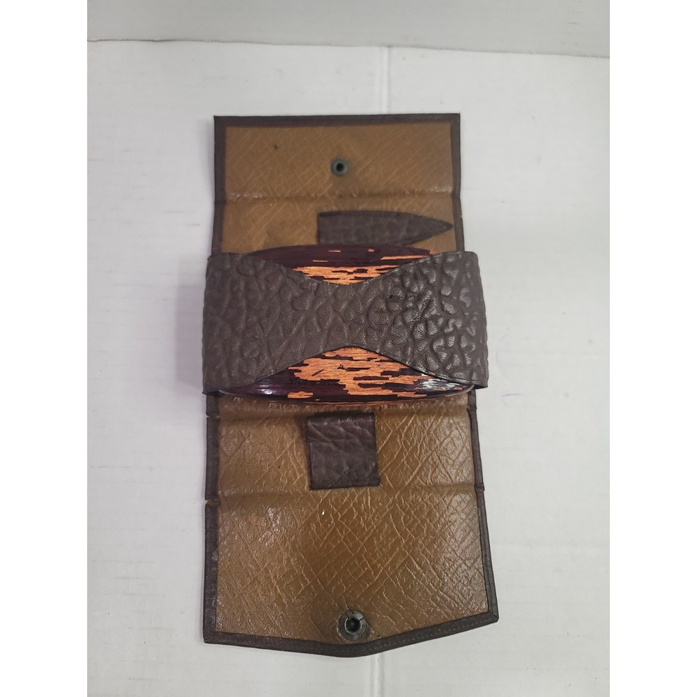 Vintage shoe brush set leather case with snap closure